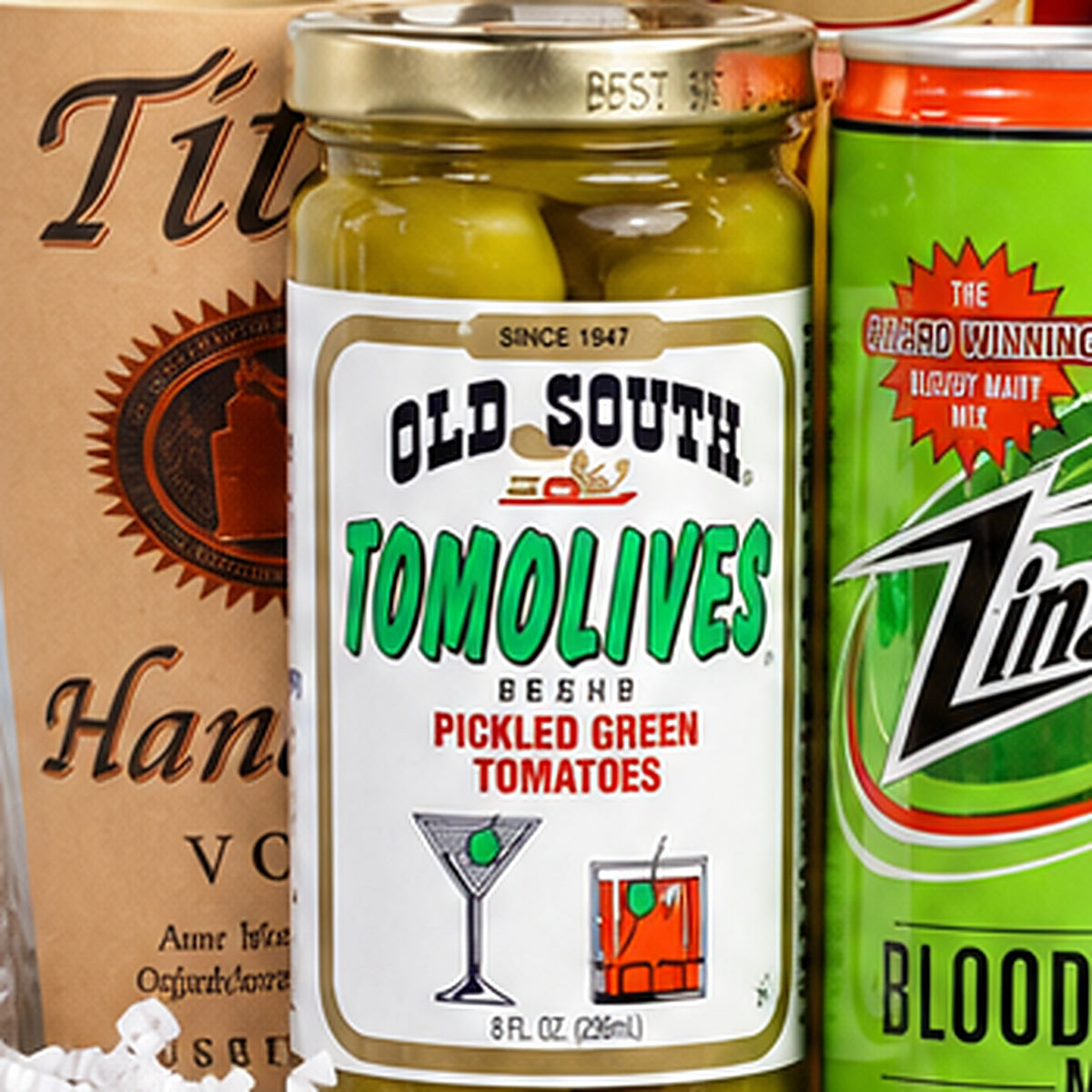 Close-up of the Old South Tomolives included in the Bloody Mary Gift Set.