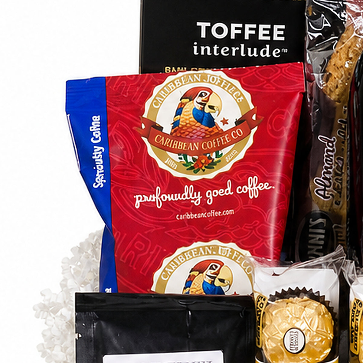 Close-up of the Caribbean Coffee ground coffee included in the Wine & Coffee Gift Basket.