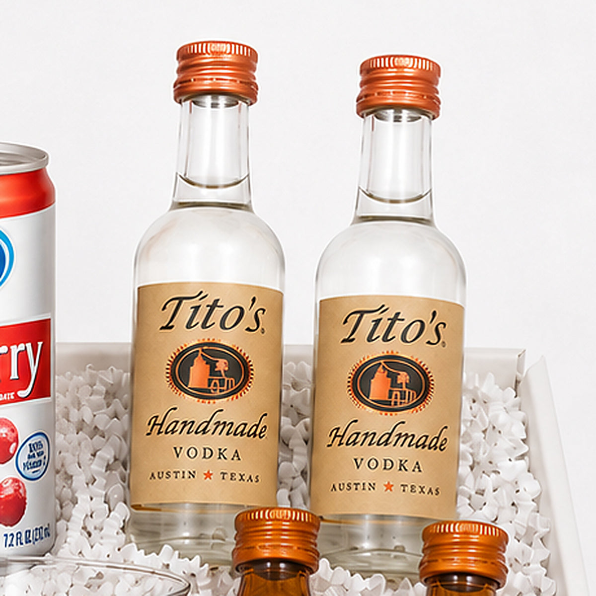 Close-up of the Tito's Handmade Vodka included in the Cosmopolitan Gift Set.