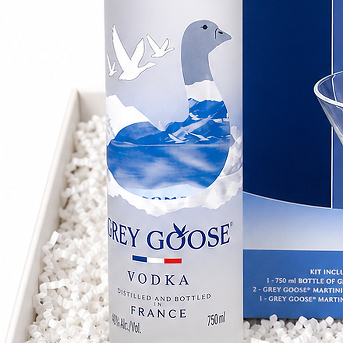 Close-up of the Grey Goose Vodka included in the Vodka Gift Box.