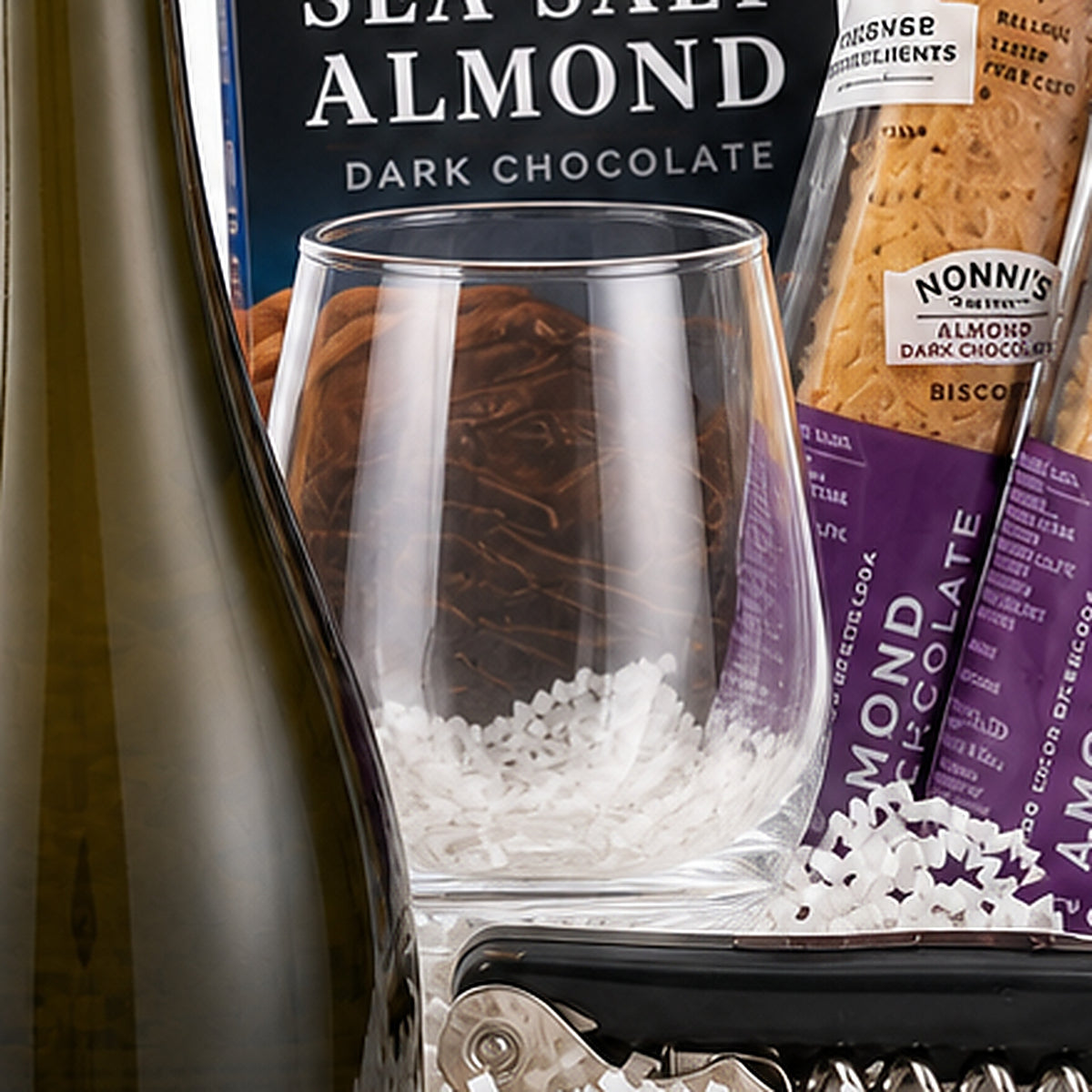 Close-up of the Stemless wine glass included in the Chardonnay Gift Basket.