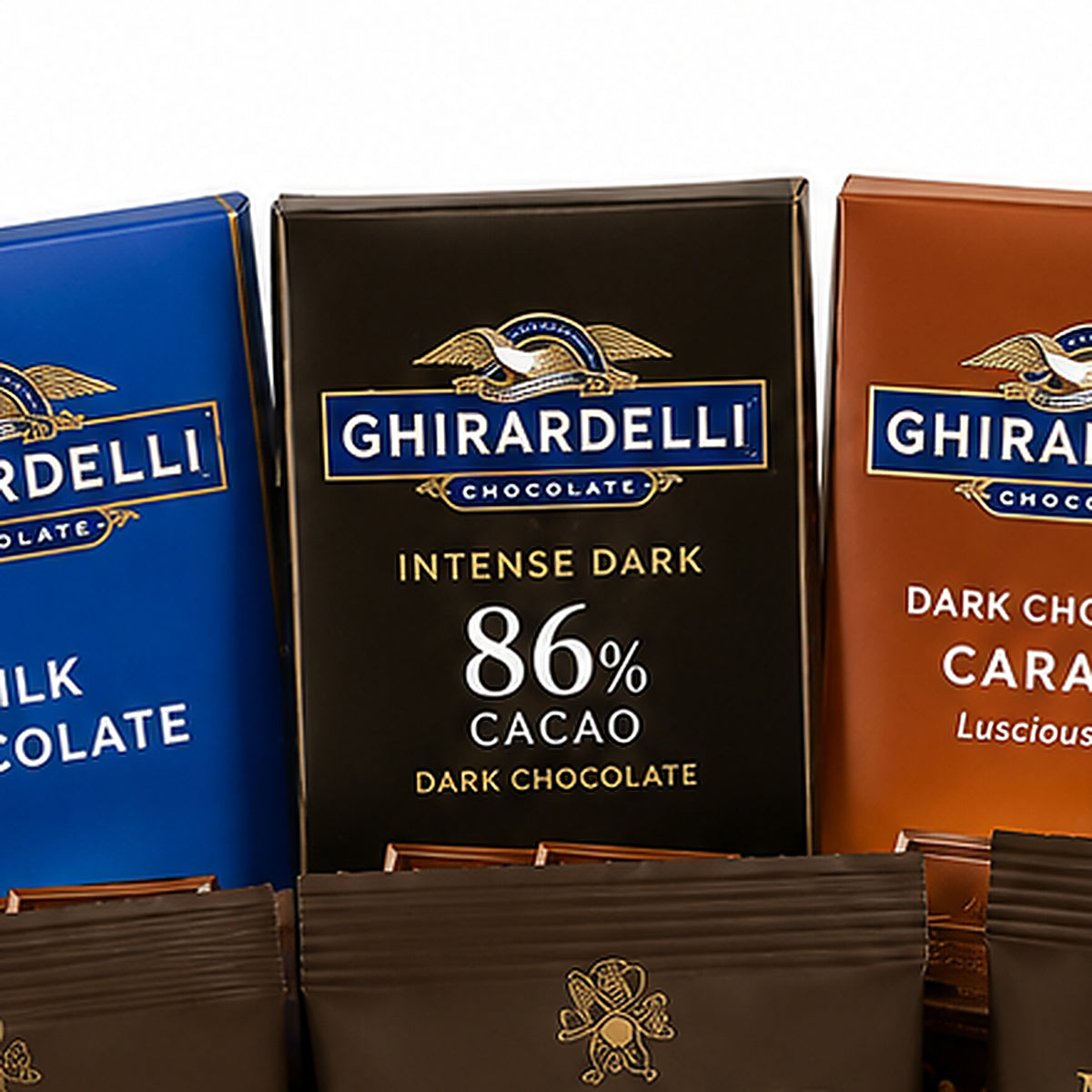 Close-up of the Ghirardelli chocolate bars included in the Chocolate Gift Box.