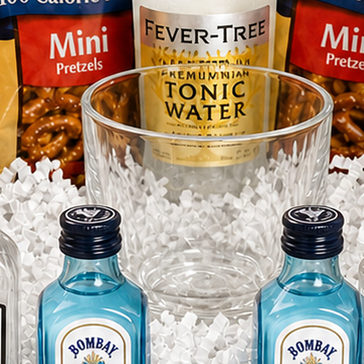Close-up of the Rocks glass included in the Gin Gift Basket.