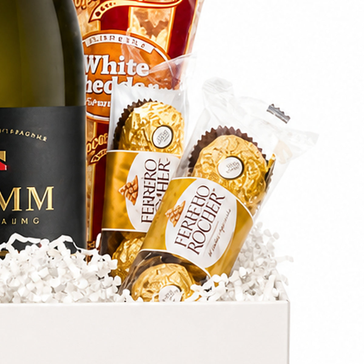 Close-up of the Ferrero Rocher included in the Champagne Gift Basket.