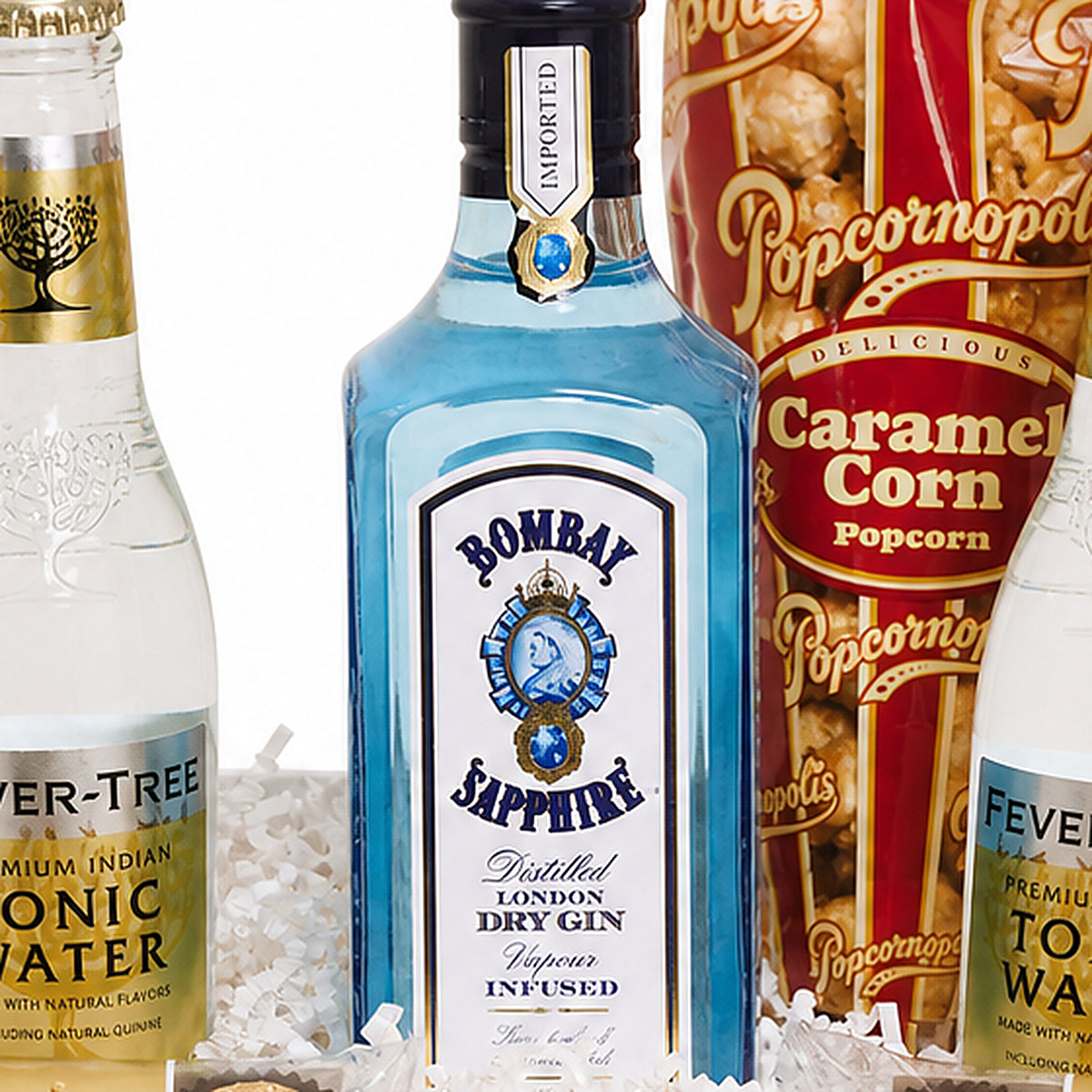 Close-up of the Bombay Sapphire London Dry Gin included in the Gin & Tonic Gift Set.