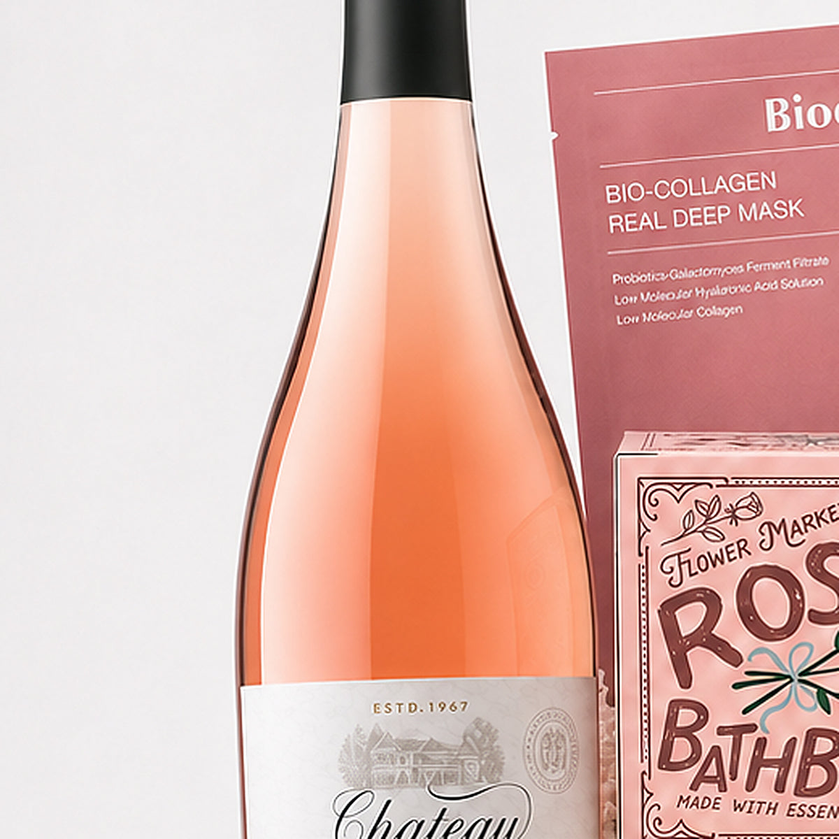 Close-up of the Chateau Ste Michelle Rosé included in the Spa Gift Basket.