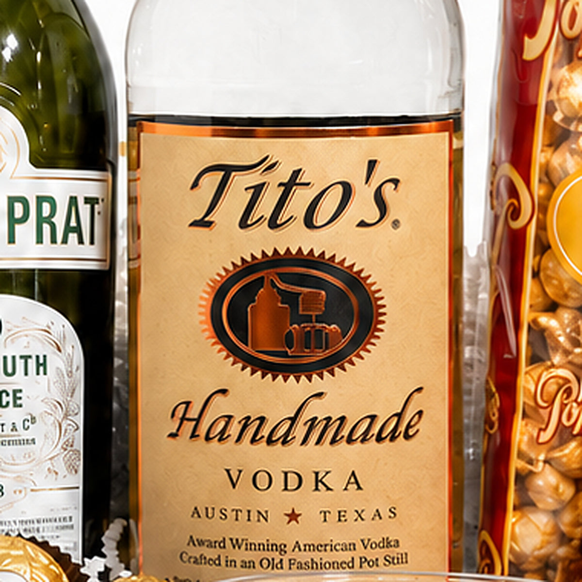 Close-up detail of the Vodka Martini Gift Basket.