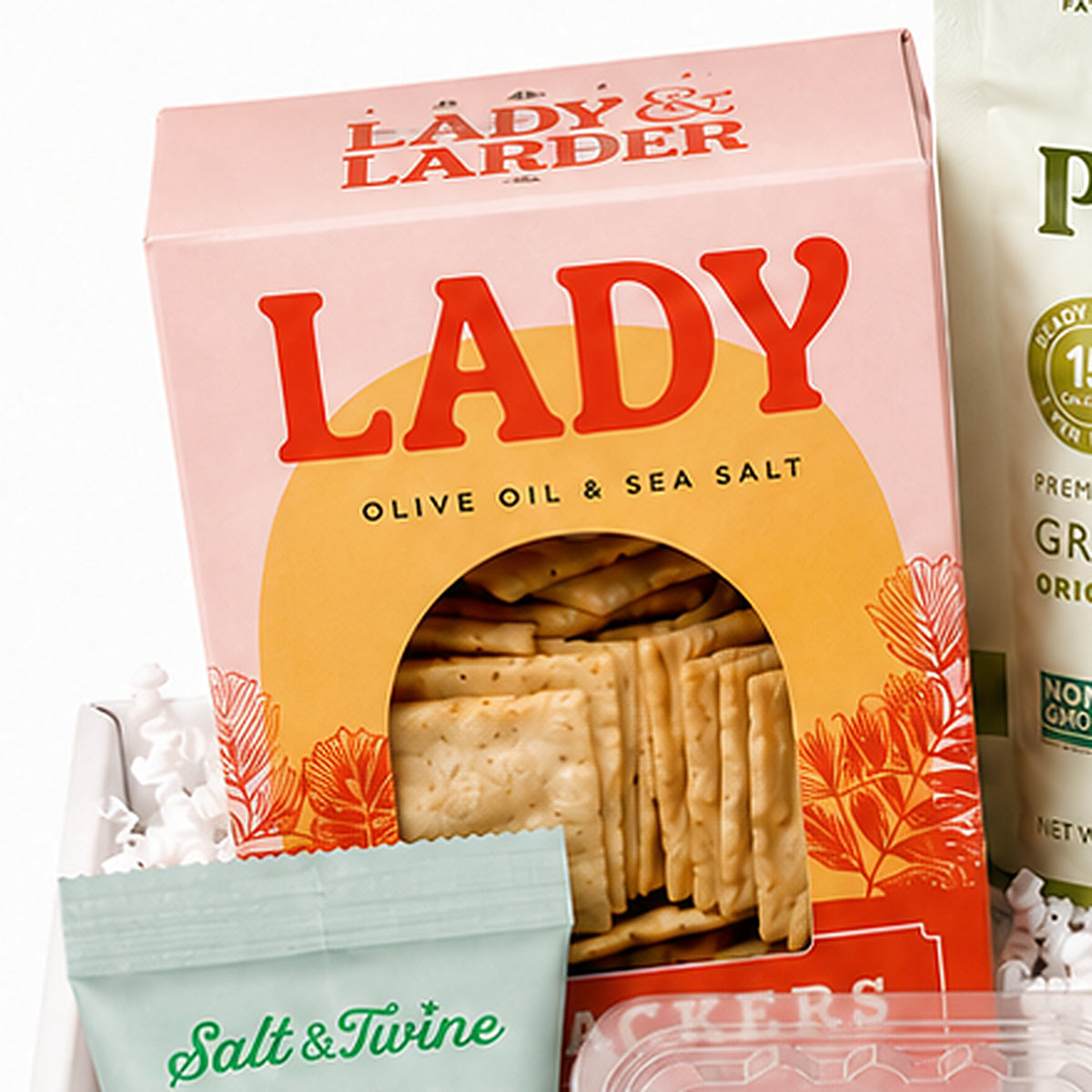 Close-up of the Lady & Larder crackers included in the Charcuterie Gift Box.
